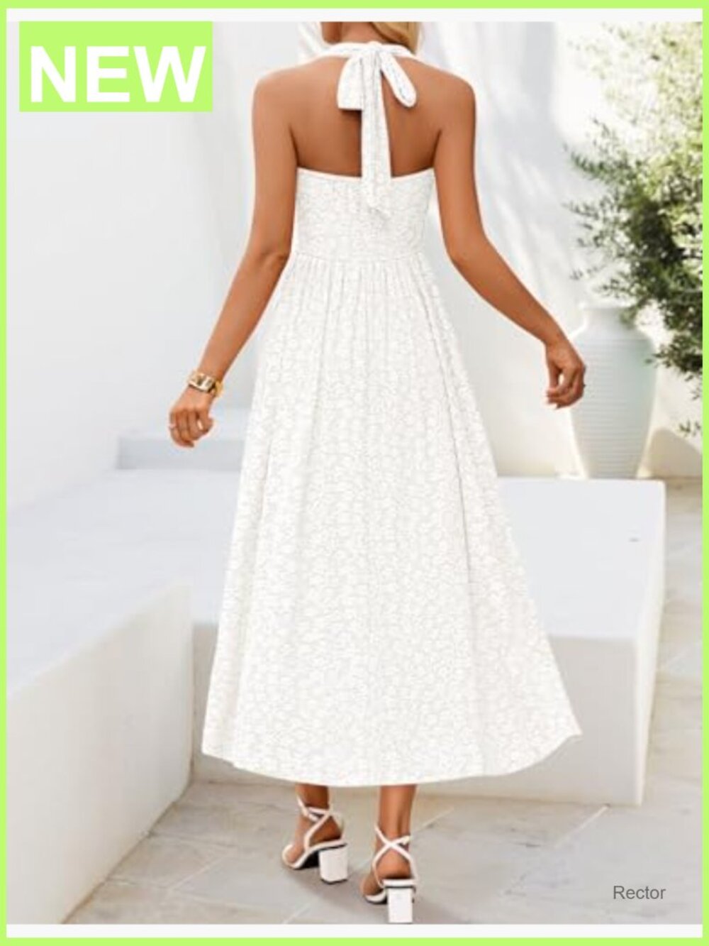 Sleeveless Floral Halter Maxi Dress - Flowy A-Line Midi Dress - Picture 5 of 7